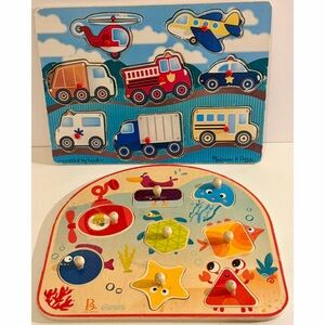 Melissa & Doug & B Toys Wooden Peg Puzzle Bundle • Montessori Toddler Learning